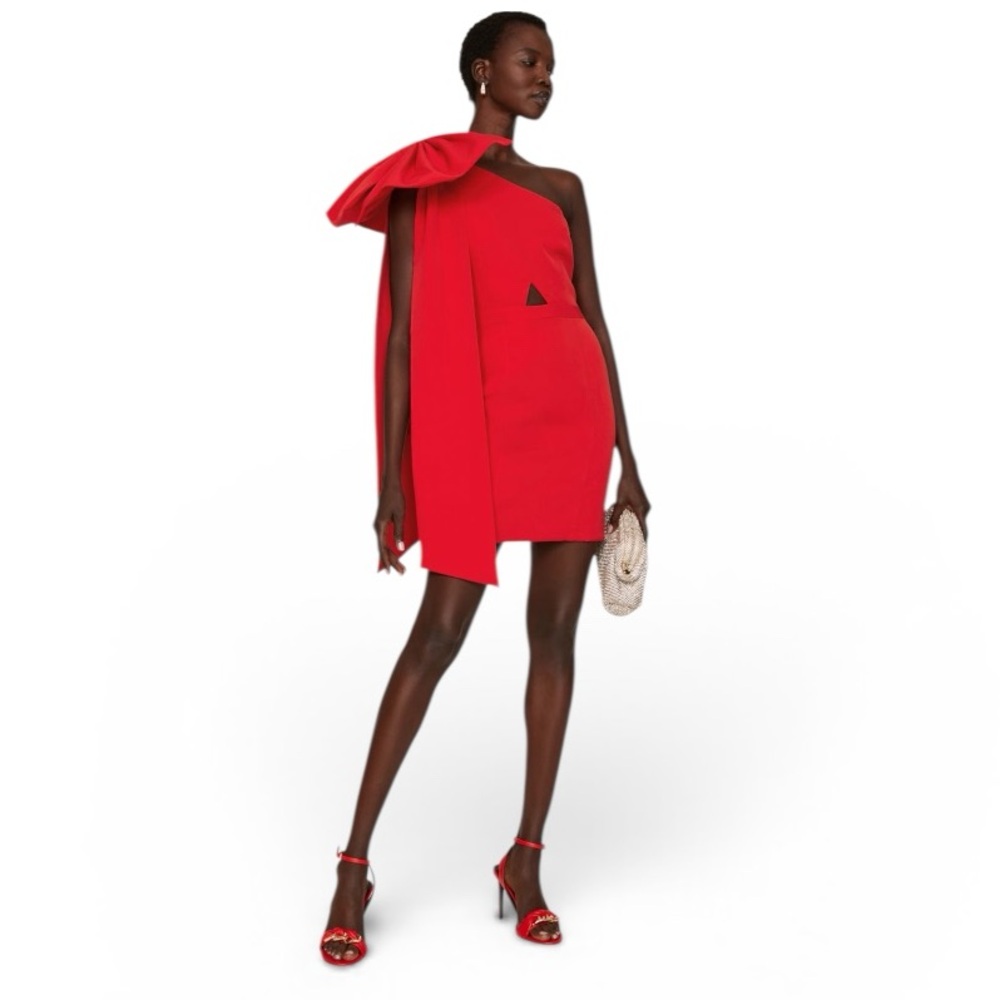 TOCCIN x RTR Red One Shoulder Bow Sleeve Cutout Mini Dress Derby Event